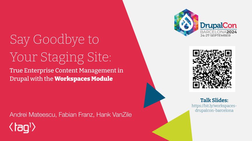 Slide image with text, Say Goodbye to Your Stage Site, as a visual display of the video discussing Workspaces.