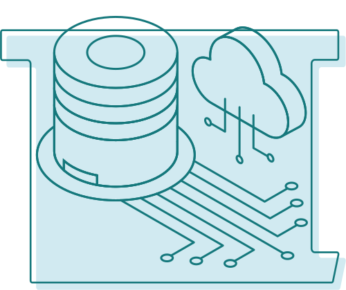 T outline with illustrations of data collection and clouds