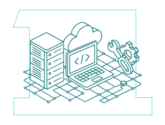 Line art representing a server and a laptop.